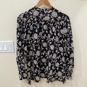 Anthropologie Banjanan Black & Cream Floral Blouse—Size L